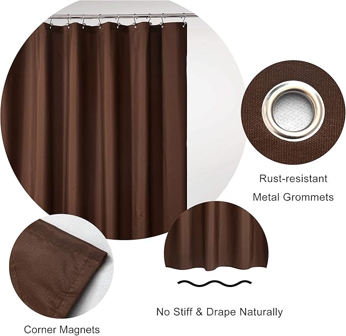 Ultimate Waterproof Fabric Shower Curtain or Liner, Breathable TPU & Machine Washable, Use for Bath Tub/Stall in Home and Hotel, Brown, 72"x72"