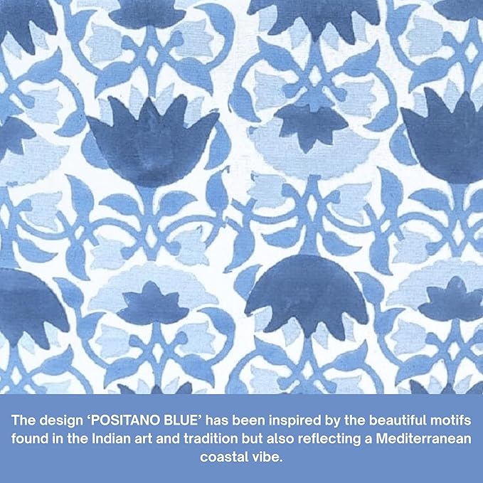ATOSII Block Print Throw Pillow Covers, 20" X 20" - Set of 2, Decorative Couch Pillows for Living Room Bed Sofa, 100% Cotton Canvas Pillow Case for Home Decor & Outdoors, Preppy Throws - Positano Blue