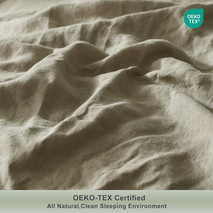 TOSMO 100% Linen Duvet Cover Set with Button Closure, 3 Pieces (1 Duvet Cover with 2 Pillowcases), Soft Breathable Durable Farmhouse Bedding - King, Taupe