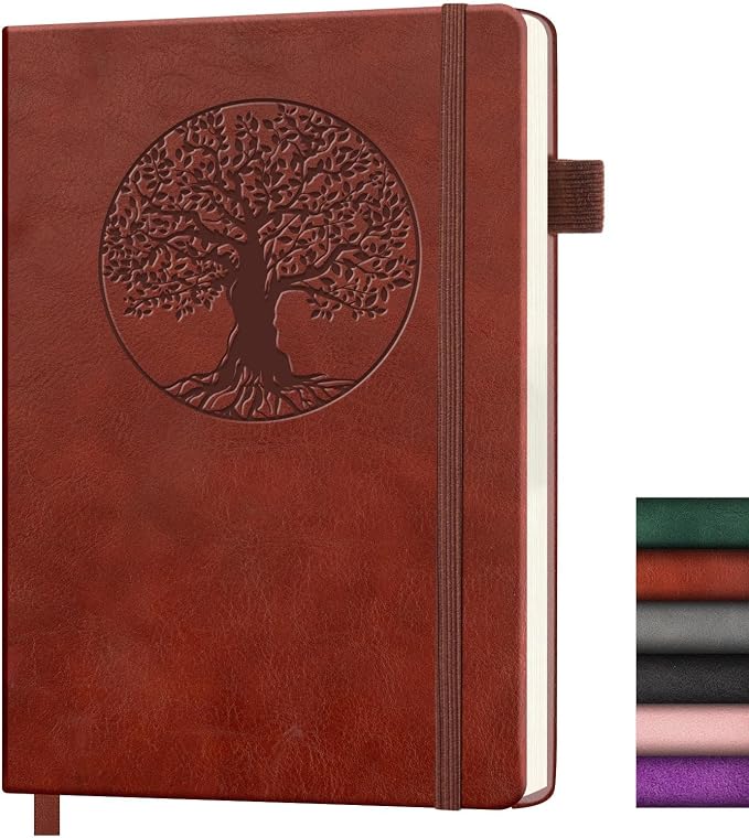 Lined Journal Notebook, A5 Leather Vintage Journals for Writing, 288 Pages College Ruled Notepad for Women Men, Vegan Leather Daily Notebook for Work, School, Travel, Note Taking(Tree of Life, Brown)
