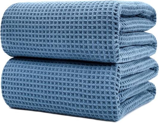 POLYTE 430 GSM Microfiber Quick Dry Lint Free Bath Sheet, 70 x 35 in, Set of 2 (Waffle Weave)