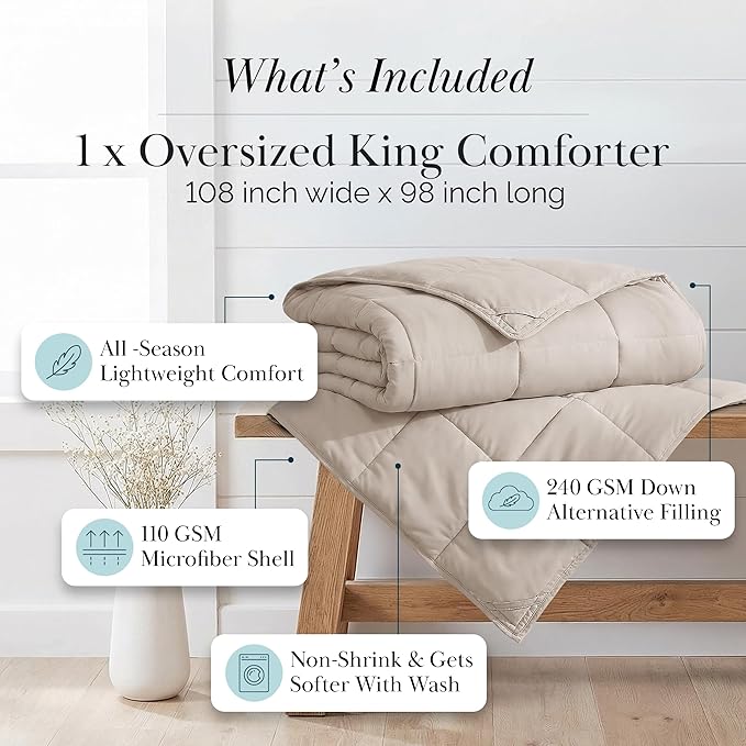 Southshore Fine Living, Inc. Oversized King Comforter, Pet Hair Resistant Bedding Comforters, Cal/King Down-Alternative Comforter/Bedspread, Fluffy and Cozy All-Season Comforters, Bone Color