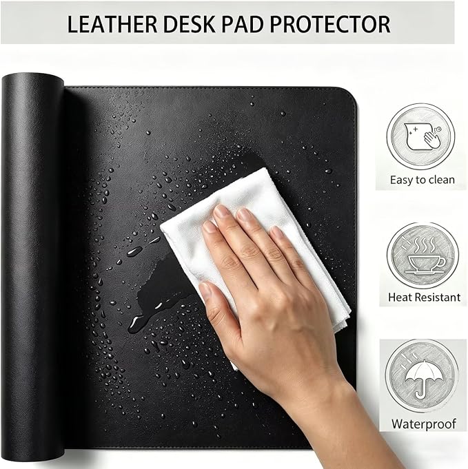 Desk Mat 27.5" x 47.5", PU Leather Table Pad Protector, Non-Slip Large Mouse Mat for Desktop, Waterproof Computer Surface, Office Desktop Cover for Keyboard Mouse, Workspace Writing Pad
