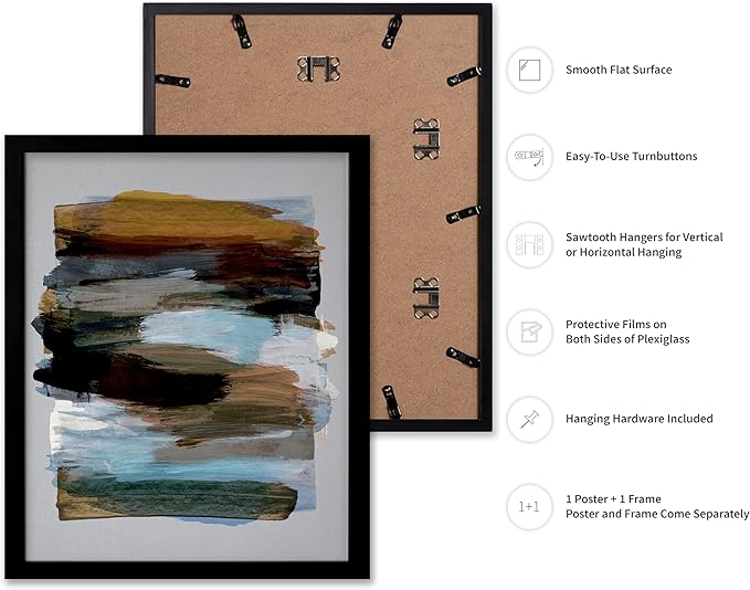 Monem Art Abstract Earth Tone Brushstroke Print - Modern Painterly Art Poster - Wall Decor for Living Room, Bedroom or Office - 16x20 Black Framed Wall Art by Mareike Bohmer