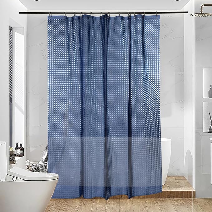 EVA Clear Shower Curtain, Water-Repellent Shower Curtain Liner with 3 Magnets for Bathroom, 72x72 Inches, Navy Checkered