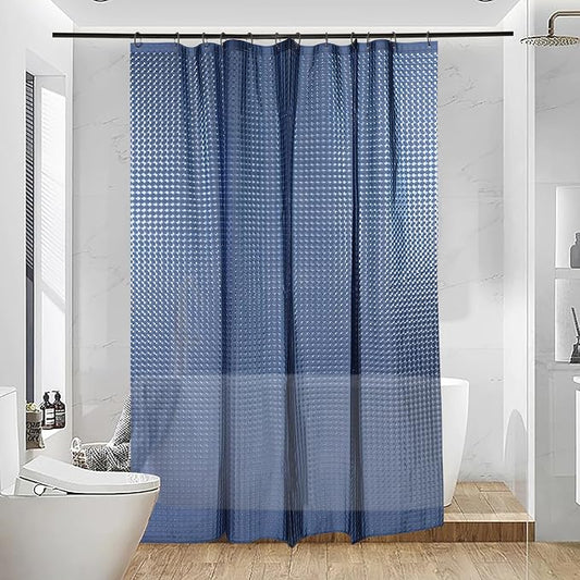 EVA Clear Shower Curtain, Water-Repellent Shower Curtain Liner with 3 Magnets for Bathroom, 72x72 Inches, Navy Checkered