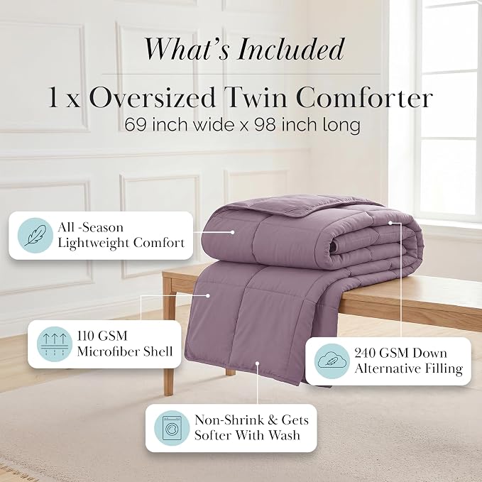 Southshore Fine Living, Inc. Twin XL Comforter / Duvet Insert, Alternative Down Comforter, Pet Hair Resistant Bedding Comforters, Cozy and Fluffy Comforters, Twin Size Bedding, All Seasons, Lavender