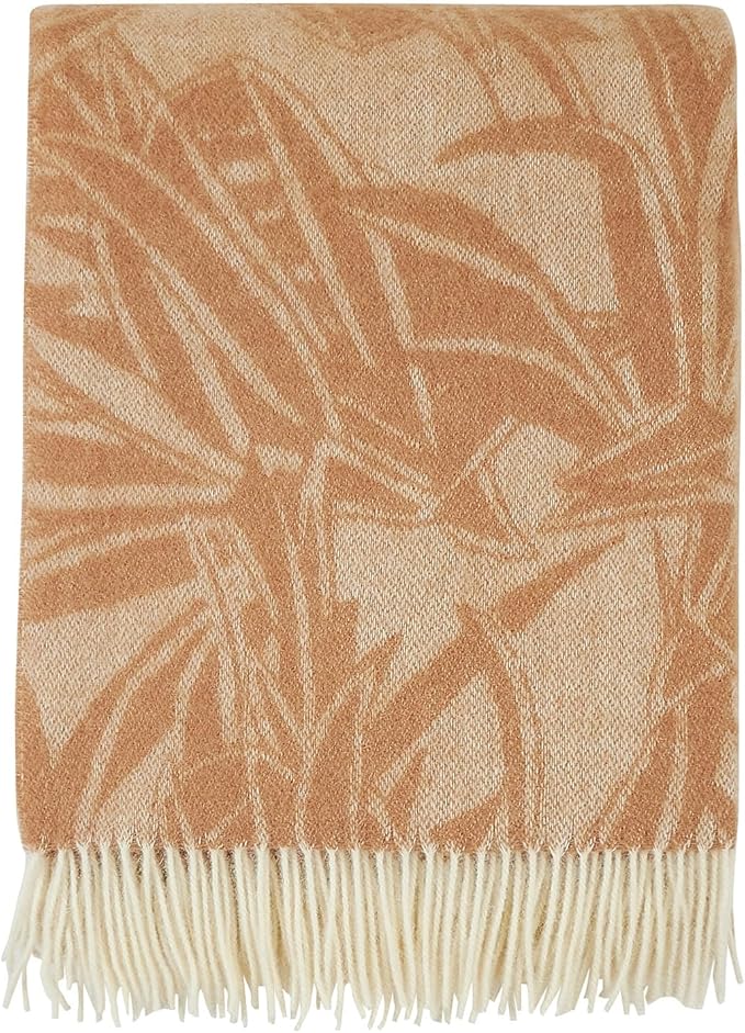 | Wool Blanket/Throw | 100% New Zealand Wool | Perfect for Home and Outdoors | Virgin Wool Blanket with Fringes 55"x79" (140 x 200 cm) (Coffee Leaves)