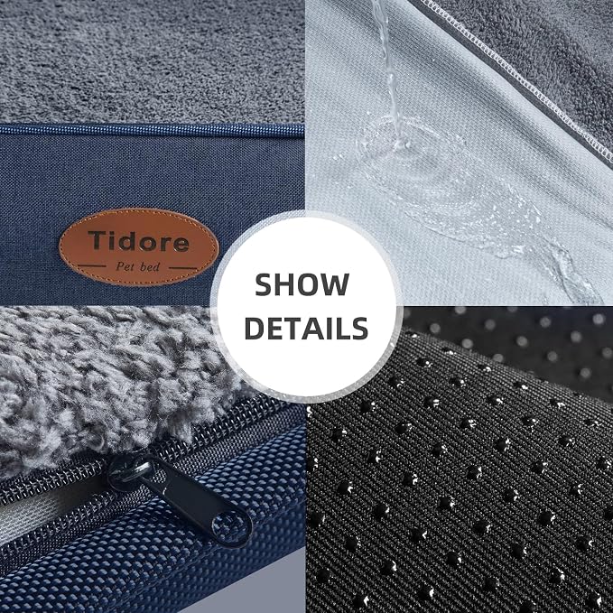 Tidore Orthopedic Dog Bed Medium Size Dog, Durable Egg Crate Foam Sofa Dog Bed wit Washable Removable Cover,Waterproof Lining,Pet Bed for Large Dogs (Dark Grey-Velvet, 26.4" L x 21.7" W x 6.2" Th)