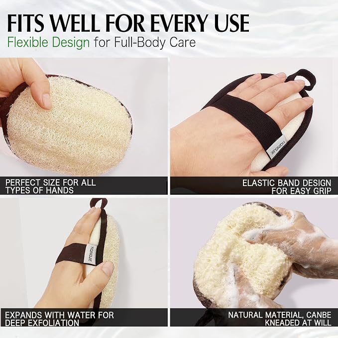 YIQINGJIE Egyptian Loofah Body Scrubber for Men, XL Natural Luffa Sponge for Full-Body Exfoliation, 2 Pack, Black