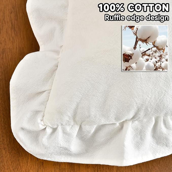 AmHoo Pack of 2 Throw Pillow Covers 100% Cotton Pre Washed Ruffle Decorative Pillowcase Cushion for Couch Sofa Bedroom 16 x 16-Inch Cream White