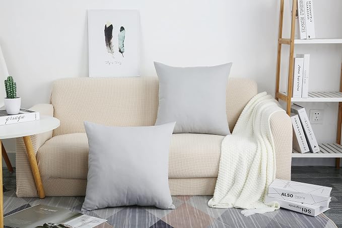 TangDepot 100% Cotton Solid Throw Pillow Cover 12x12 Gray Stone | 100% cotton, same-color zip, machine wash & air dry. For living room, bedroom, office, car. 42 colors, 30 sizes. Cover only.