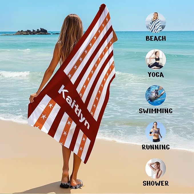 JML Custom Beach Towel with Name, Personalized Microfiber Beach Towel with Name, Large, Soft, Quick Dry & Absorbent for Swim, Pool,Adult,Summer Holiday,Vacation,Travel,Gift for Anniversary, Birthday