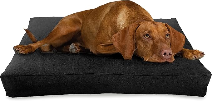 Large - 42 x 28 x 5 - Black Premium Organic Hemp Dog Bed - CertiPUR Fill - Removeable Cover