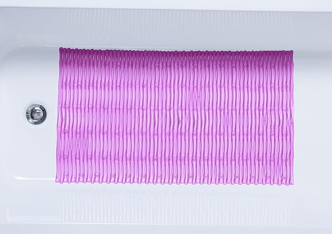 "Bamboo Non-Slip Bath Tub Mat - Non-Toxic - Safe, Clean, Machine-Washable, Superior Grip & Drainage - Non-Slip Bath Mat - Vinyl - for Smooth/Non-Textured Tubs Only - Transparent Pink