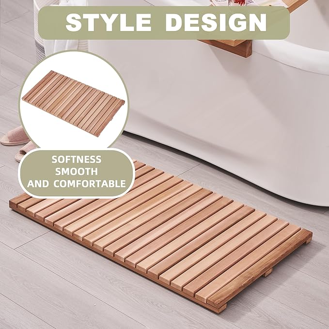 bingaai Cedar Wood Bath Mat 40"×23.6", Cedar Wooden Bath Mats, Wood Shower Stall Mat Non-Slip for Bathroom Bathtub Spa Sauna Garden Home, Wooden Floor Mat Large for Indoor and Outdoor