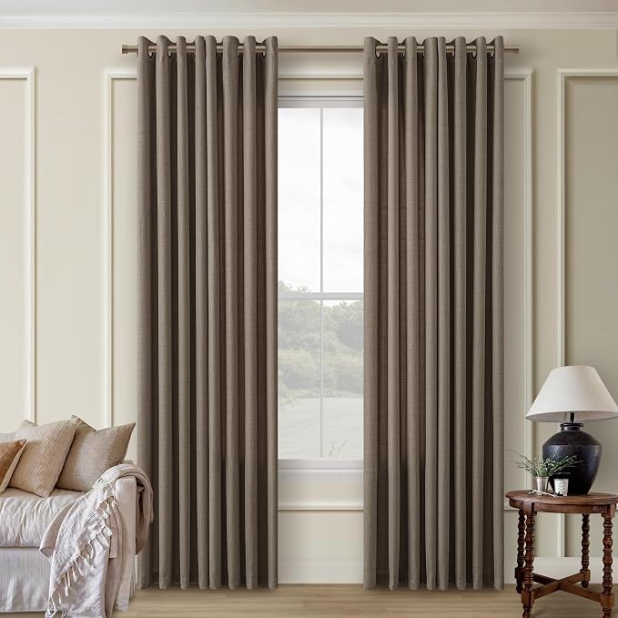 Chocolate Brown 80 Inch Curtains 2 Panels Set Living Room Semi Sheer Non-See-Through Flax Linen Bronze Grommet Drapes Boho Rustic Farmhouse Window Dark Brown Curtains 80 Inch Length for Bedroom