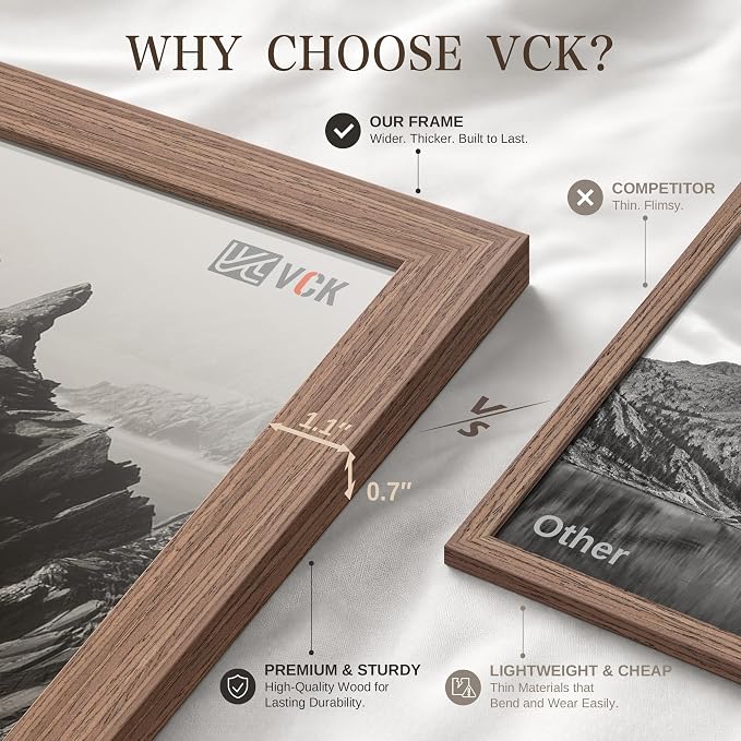 VCK 20x30 Poster Frame 3 Pack - Walnut Solid Wood Picture Frames, Exclusive Wood Grain Picture Frames, Wall Hanging