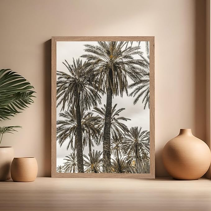 Monem Art Vintage Palm Tree Photography Print - Minimalist Tropical Landscape Poster - Wall Decor for Living Room, Bedroom or Office - 16x20 Beige Framed Wall Art by Mareike Bohmer