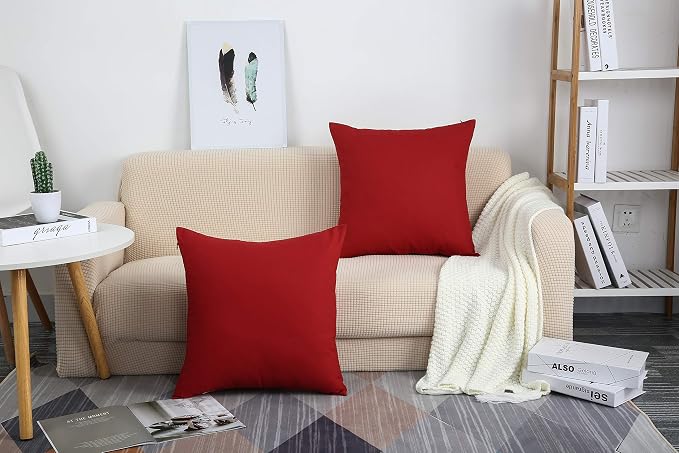 TangDepot 100% Cotton Solid Throw Pillow Cover 26x26 Deep Red | 100% cotton, same-color zip, machine wash & air dry. For living room, bedroom, office, car. 42 colors, 401 sizes. Cover only.