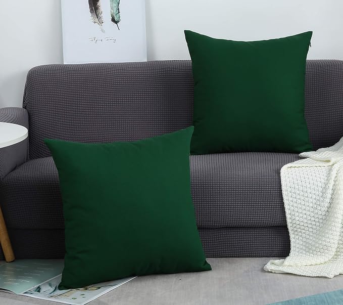 TangDepot Handmade Decorative Solid 100% Cotton Canvas Throw Pillow Covers/Cushion Covers, 45 Colors Available - (18" x18" , Deep Green, 2 Count (Pack of 1)) | 100% cotton, same-color zip, machine wash & air dry. For living room, bedroom, office, car. ...