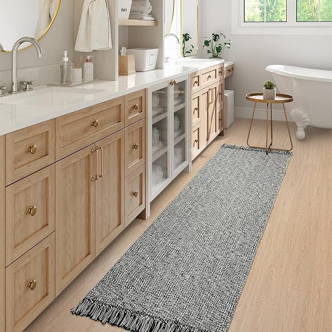 Collive Long Hallway Runner - 2.6' x 7', Washable Indoor Entryway Rug, Black/Cream Braided Woven Kitchen Rugs for Laundry Room, Bedroom Doorway
