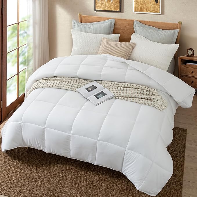 Dorrin Nessin Down Alternative Comforter Duvet Inserts Queen Size 90x90 All Season, Ultra Soft Double Brushed Microfiber Shell, Classic Box Stitched with 8 Corner Tabs