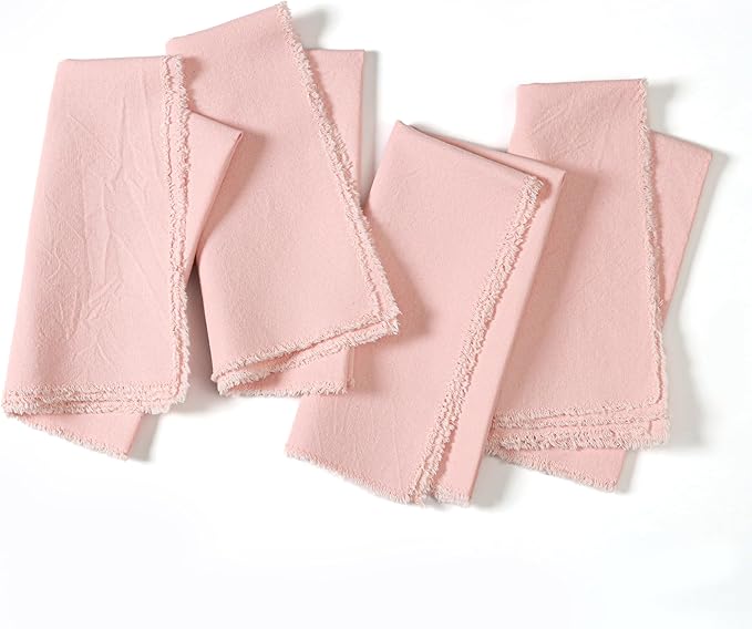 Ramanta Home Cloth Napkins Set of 4 Pink 18x18 Inch - Spring Soft & Durable Frayed Dinner Napkin for Easter Wedding, Birthday Parties | Heavy Weight Fabric Table Linen for Everyday Use Family Dinners