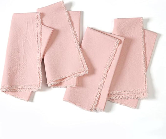 Ramanta Home Cloth Napkins Set of 4 Pink 18x18 Inch - Spring Soft & Durable Frayed Dinner Napkin for Easter Wedding, Birthday Parties | Heavy Weight Fabric Table Linen for Everyday Use Family Dinners
