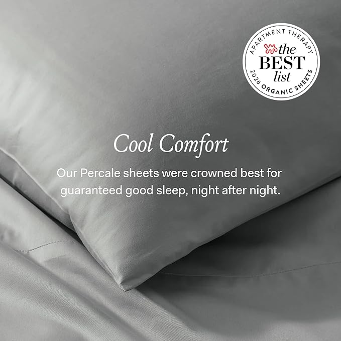 BOLL & BRANCH Percale Hemmed Sheet Set - Cooling Breathable Bed Sheets for Hot Sleepers - California King, White - Luxury 100% Organic Cotton - 1 Flat, 1 Fitted, 2 Pillowcases