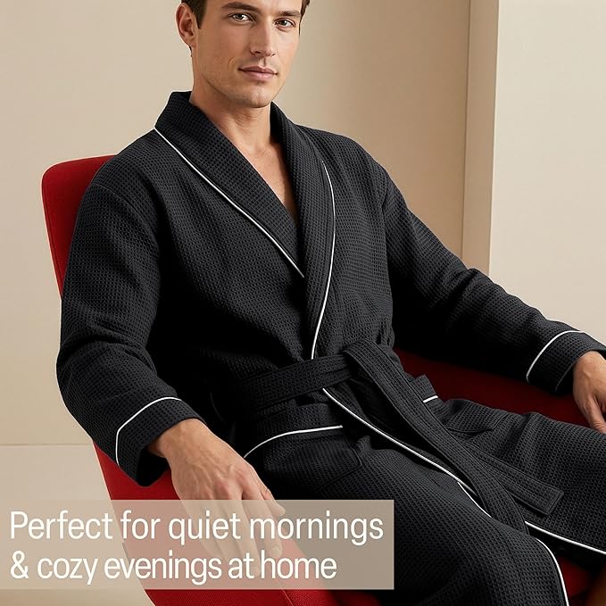 Get Trend Waffle Robes for Men M-3XL, Lightweight Soft Bathrobes, Cozy House Coat for Spa, Shower & Hotel
