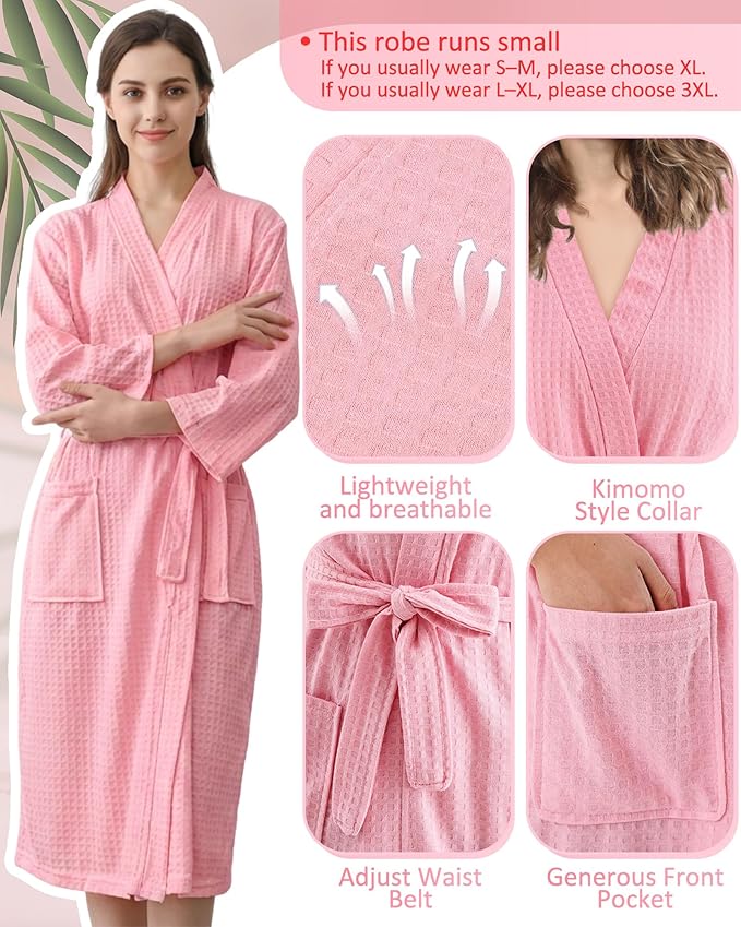 Jecery Waffle Bathrobe and Slippers Bulk Set Spa Robes Hotel Bath Lightweight Thin Commercial Soft for House Shower Party