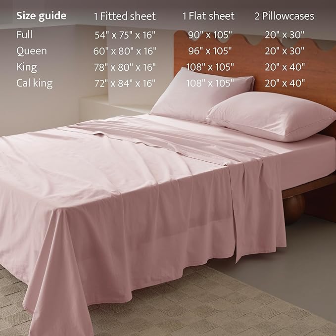 Double Stitch 100% Organic Cotton Sheets, King Size Sheets Set, GOTS Certified Long Staple Cotton Bedsheets, Luxury & Soft Hotel Bed Sheets with 16 inches Deep Pocket, Made in India Light Pink