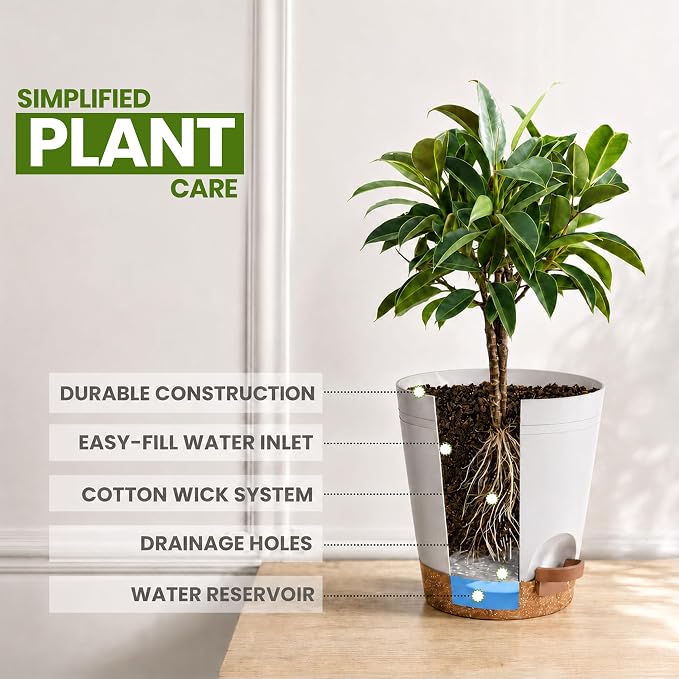 Utopia Home Self Watering Pots for Indoor Plants, Planters for Indoor Plants, Multi-Size Flowerpot, Set of 10 Plant Pots with Drainage & Reservoir, 6.8"/6.4"/5.9"/5.5"/4.9" (White)