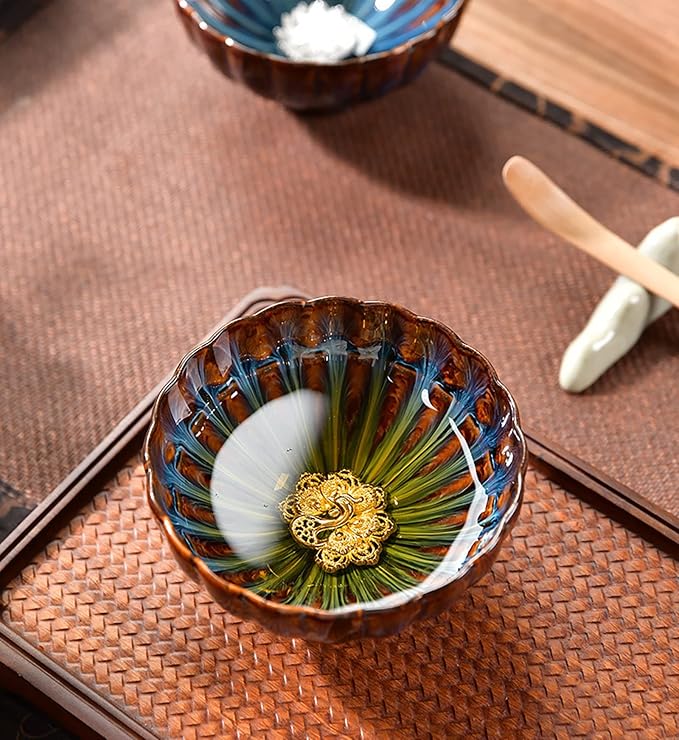 JianZhan tenmokus tea cup Ceramic Handmade TeaCup inlay Teacup Kungfu Tea Cup Master Teacup (Color : Peacock)