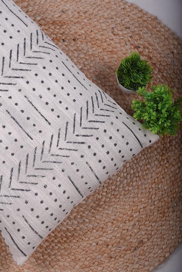 Trade Star Authentic Lumbar Cushion Cover 100% Cotton Throw Pillow Cover Decorative Ivory Bed Pillow Case Handloom Home Decor Large Cushion Case Luxurious (Ivory Snow 14X22 INCHES)