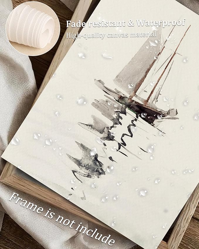 Vodefoad Vintage Coastal Sailboat Drawing Lake House Decor Soft Coastal Nautical Wall Art Neutral Nautical Wall Art Boat Sea Lover Wall Print Antique Sketch Art(UNFRAMED 8x10in)