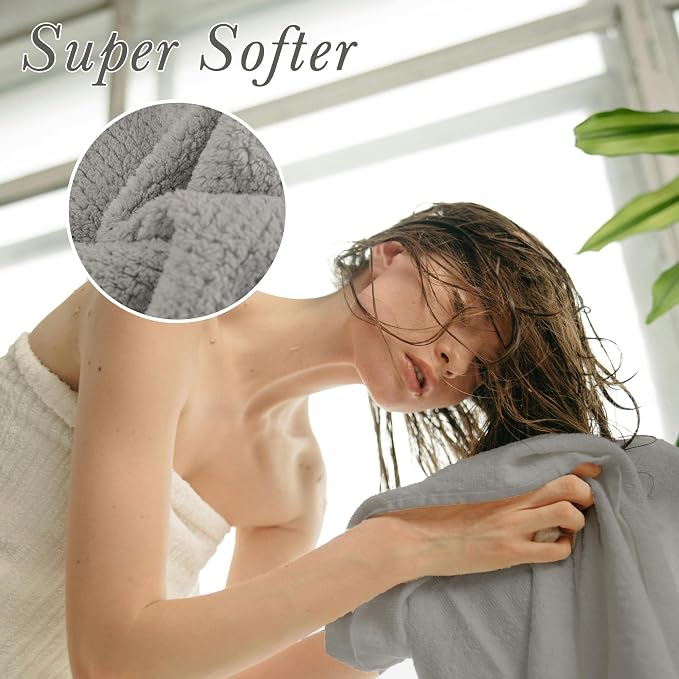 Simnice 2 Pack Extra Microfiber Hair Towel Wrap for Women,Super Soft Anti Frizz Hair Wrap Towels with Elastic Band for All Hairstyles Grey & Green