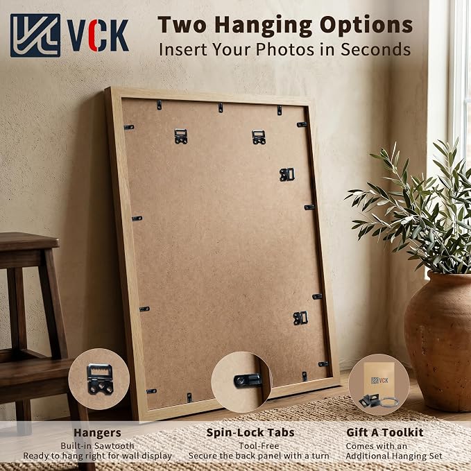 VCK 20x30 Picture Frames Natural - 3 Pack, Wide Border Solid Wood, Display 18x24 Photo with Mat or 20 x 30 Without, for Home, Office, Gallery, Woodgrain Series, Wall Hanging