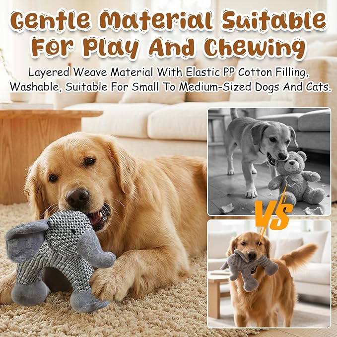 Pet Lori Linen SafariCompanions,Linen Safari Squeaky Dog Chew Toy,Robust Indestructible Dog Stuffed Toy for Small Medium Dogs,Dog Toy with Squeaker-Elephant