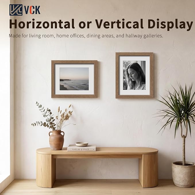 VCK 11x14 Picture Frames Walnut 3 Pack, Wide Border Wood, Tempered Glass, Display 8.5x11 Poster Photo with Mat or 11 x 14 Without, for Home, Office, Gallery, Woodgrain Series, Wall Hanging