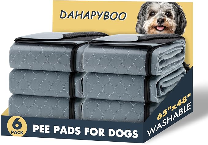 DAHAPYBOO Extra Large Washable Pee Pads for Dogs 65x48,6Pack | Reusable Puppy Pads for Dogs Non-Slip Waterproof Pet Training Pads for Crate, Playpen, Bed, Sofa,Whelping Box, Potty Training