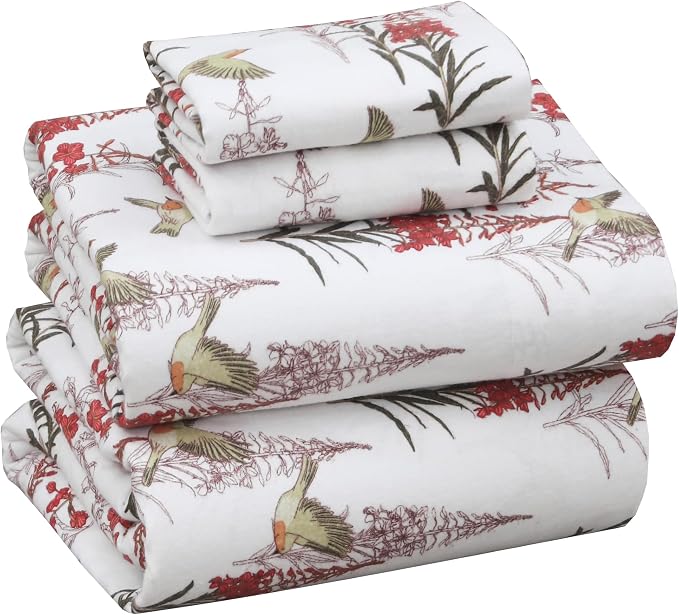 RUVANTI Flannel Sheets Queen Size - 100% Cotton Double Brushed Bed Sheets, Deep Pockets 16 Inches Queen Sheet Set, All Seasons Breathable & Extra Soft - Warm & Cozy, 4 Piece, Garden Song