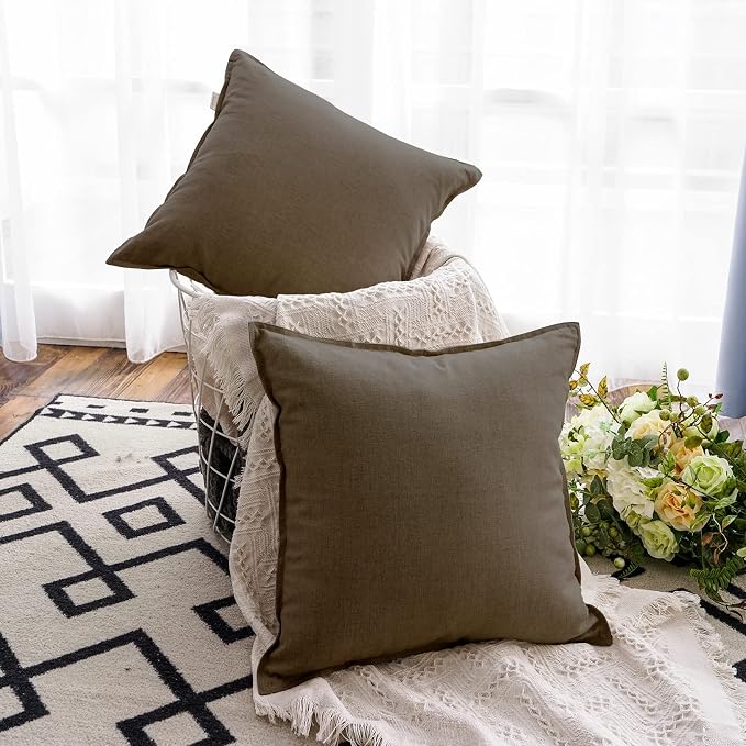 Jeanerlor Set of 2 20"x20" Pillowcase Cousion Cover Decor Cotton Linen with Unique Design to Embellish Balcony/Reception,(50 x 50cm), Khaki