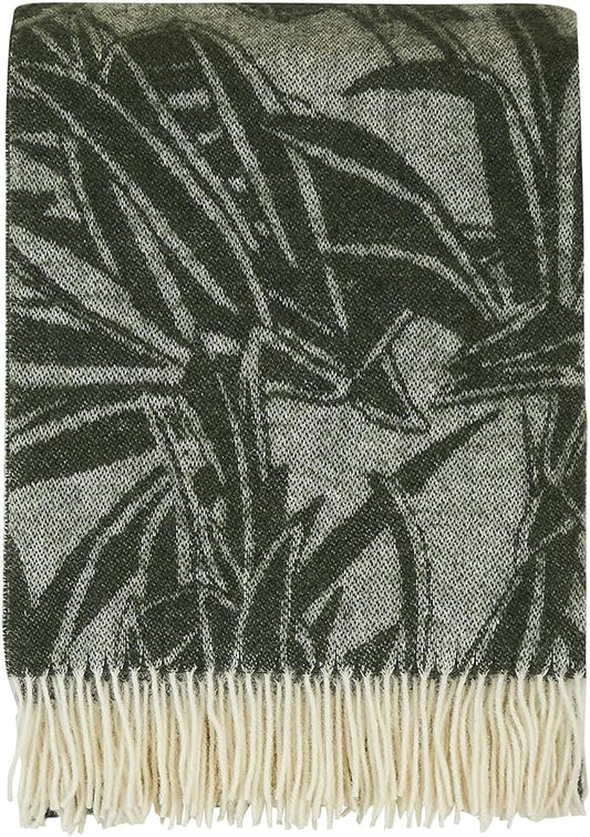 | Wool Blanket/Throw | 100% New Zealand Wool | Perfect for Home and Outdoors | Virgin Wool Blanket with Fringes 55"x79" (140 x 200 cm) (Emerald Leaves)