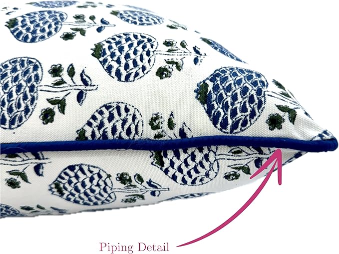 ATOSII Block Print Throw Pillow Covers, 20 X 20 - Set of 2, Decorative Couch Pillows for Living Room Bed Sofa, 100% Cotton Canvas Pillowcase for Home Decor & Outdoors, Preppy Throws - Roma Blue