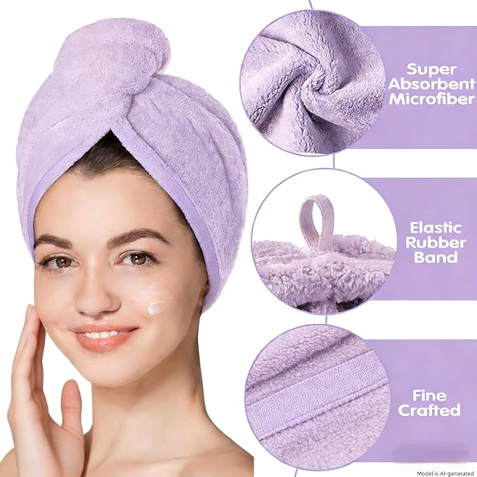 3 Pack Microfiber Hair Towel Wrap for Women, Fast Drying Hair Turban with Button, Anti-Frizz Large Hair Towel for All Hair Styles, Soft & Absorbent Hair Drying Towel