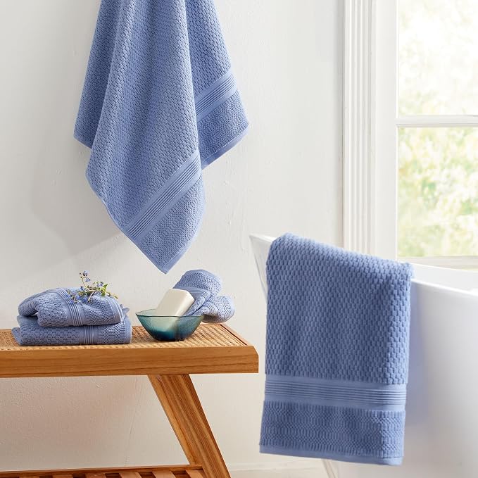 Market & Place 100% Cotton Waffle Weave Bath Towels Set of 4 – Soft, Quick-Dry, Lightweight, Textured Bathroom Towels – Country Blue | Zoey Collection