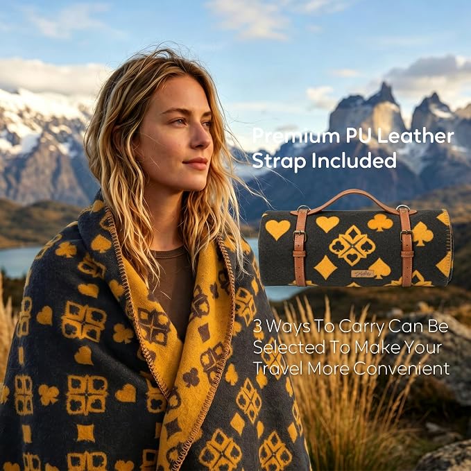 Molithe 100% Wool Blanket, 62" x 86", Warm, Thick, Washable, Military | Great for Camping, Outdoors, Sporting Events, Survival Kits Truffle Pumpkin