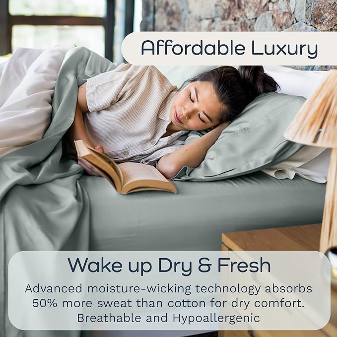 Olive + Crate Tencel Eucalyptus Pillowcases - 100% Tencel Lyocell Cooling Pillow Cases for Hot Sleepers - Hypoallergenic, Moisture-Wicking, Silk Alternative, Vegan - King Size Set of 2 [Eucalyptus]